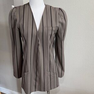 Striped Blazer with Puff Shoulders Paint on Back olive and black